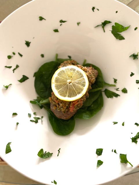 Grilled Baby Tuna Steaks With Toasted Almond Basil Pesto Topping